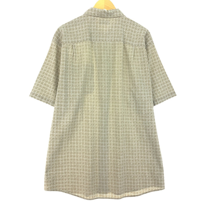 90'S LLBean All-over Print Short Sleeve Cotton Shirt, Men's L, Vintage cotton Beige type Vintage Second Hand