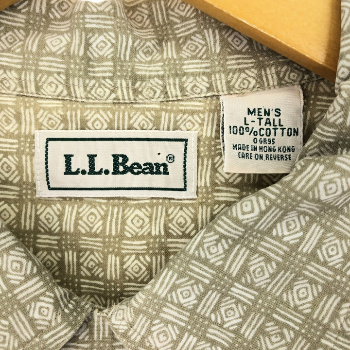 90'S LLBean All-over Print Short Sleeve Cotton Shirt, Men's L, Vintage cotton Beige type Vintage Second Hand