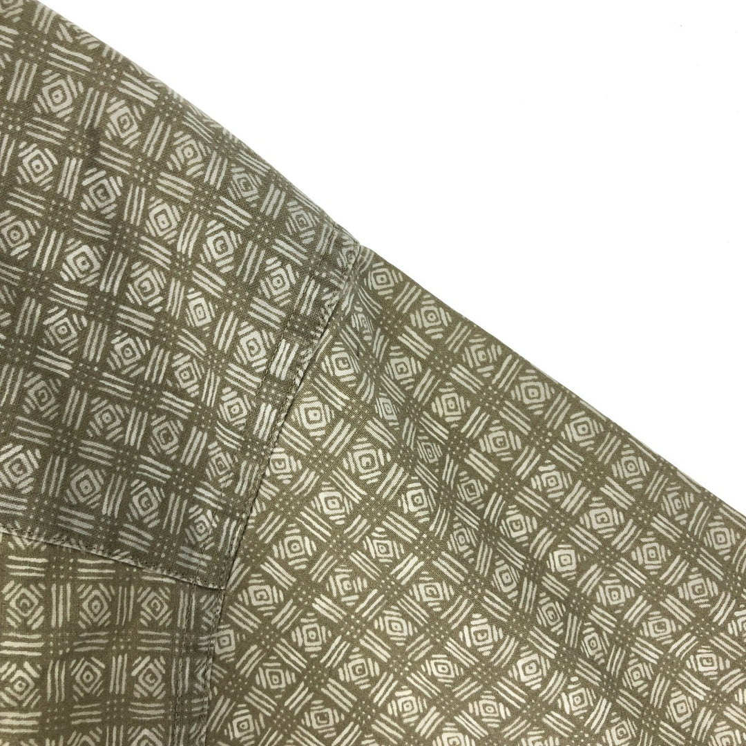 90'S LLBean All-over Print Short Sleeve Cotton Shirt, Men's L, Vintage cotton Beige type Vintage Second Hand