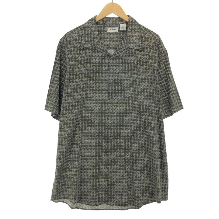 90'S LLBean All-over Print Short Sleeve Open Collar Cotton Shirt Men's L Vintage cotton Khaki type Vintage Second Hand