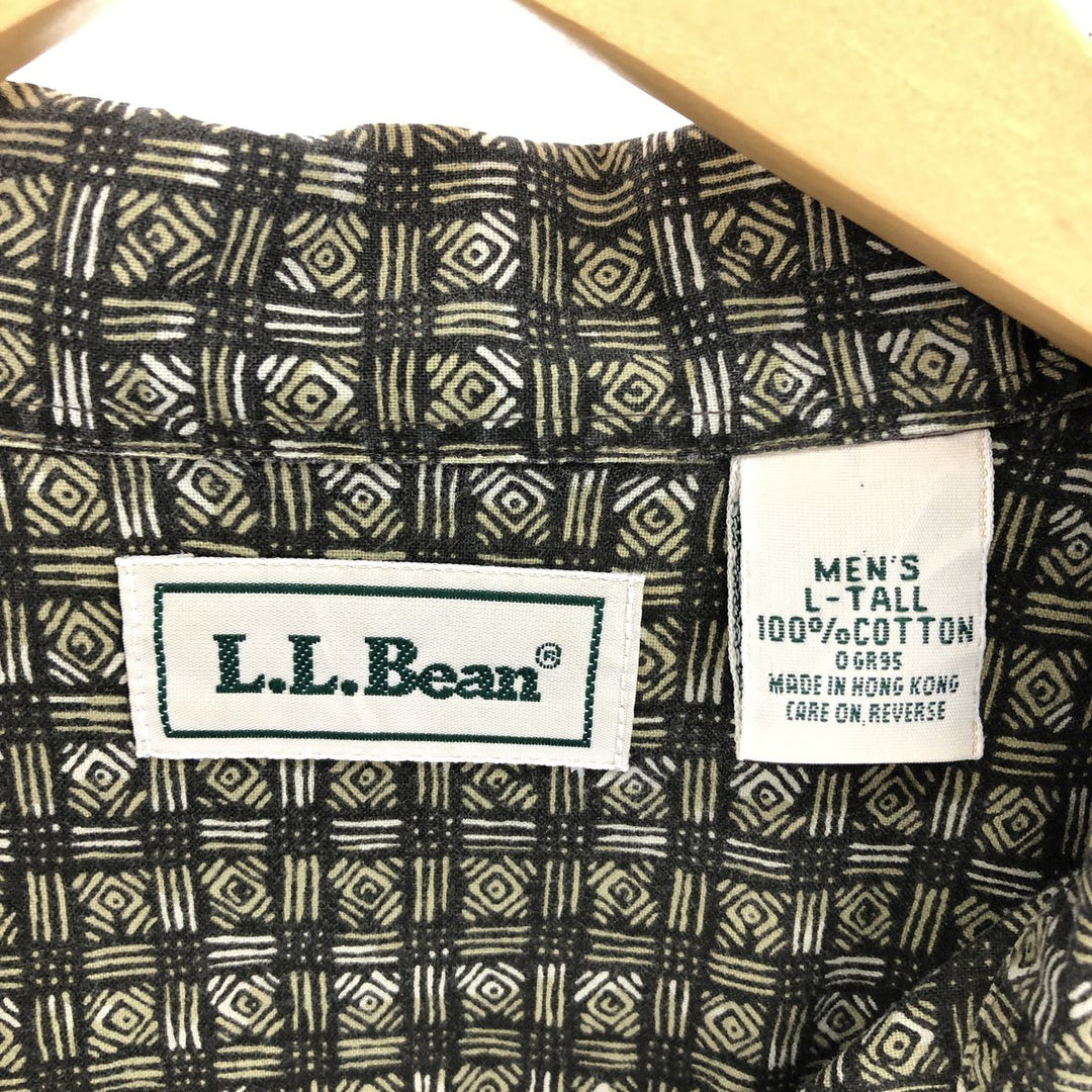 90'S LLBean All-over Print Short Sleeve Open Collar Cotton Shirt Men's L Vintage cotton Khaki type Vintage Second Hand