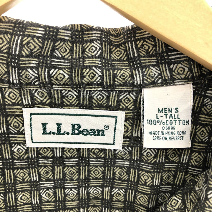 90'S LLBean All-over Print Short Sleeve Open Collar Cotton Shirt Men's L Vintage cotton Khaki type Vintage Second Hand