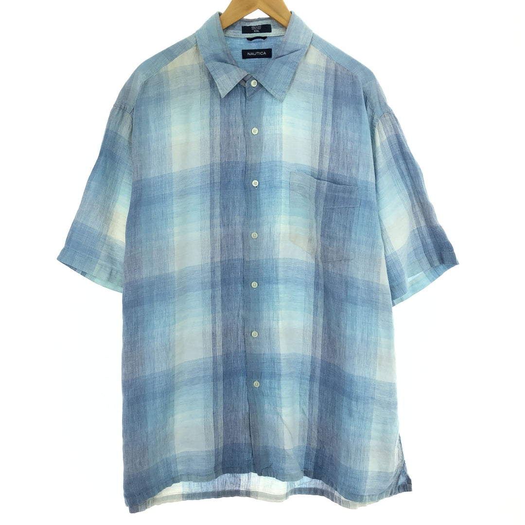 NAUTICA Check Pattern Short Sleeve Linen Shirt Men's XXL /eaa452555