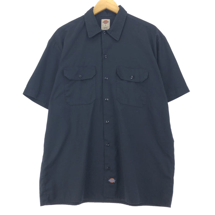 Dickies Short Sleeve Work Shirt, Men's L polyester black type Vintage Second Hand