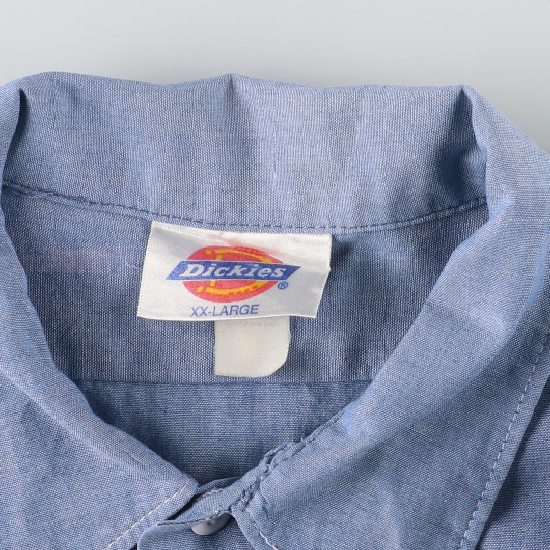 90'S Dickies Chambray Short Sleeve Work Shirt Men's XXL Vintage cotton Blue type light blue Vintage Second Hand