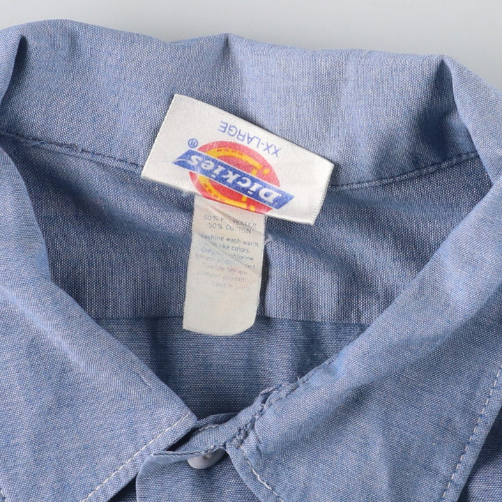 90'S Dickies Chambray Short Sleeve Work Shirt Men's XXL Vintage cotton Blue type light blue Vintage Second Hand