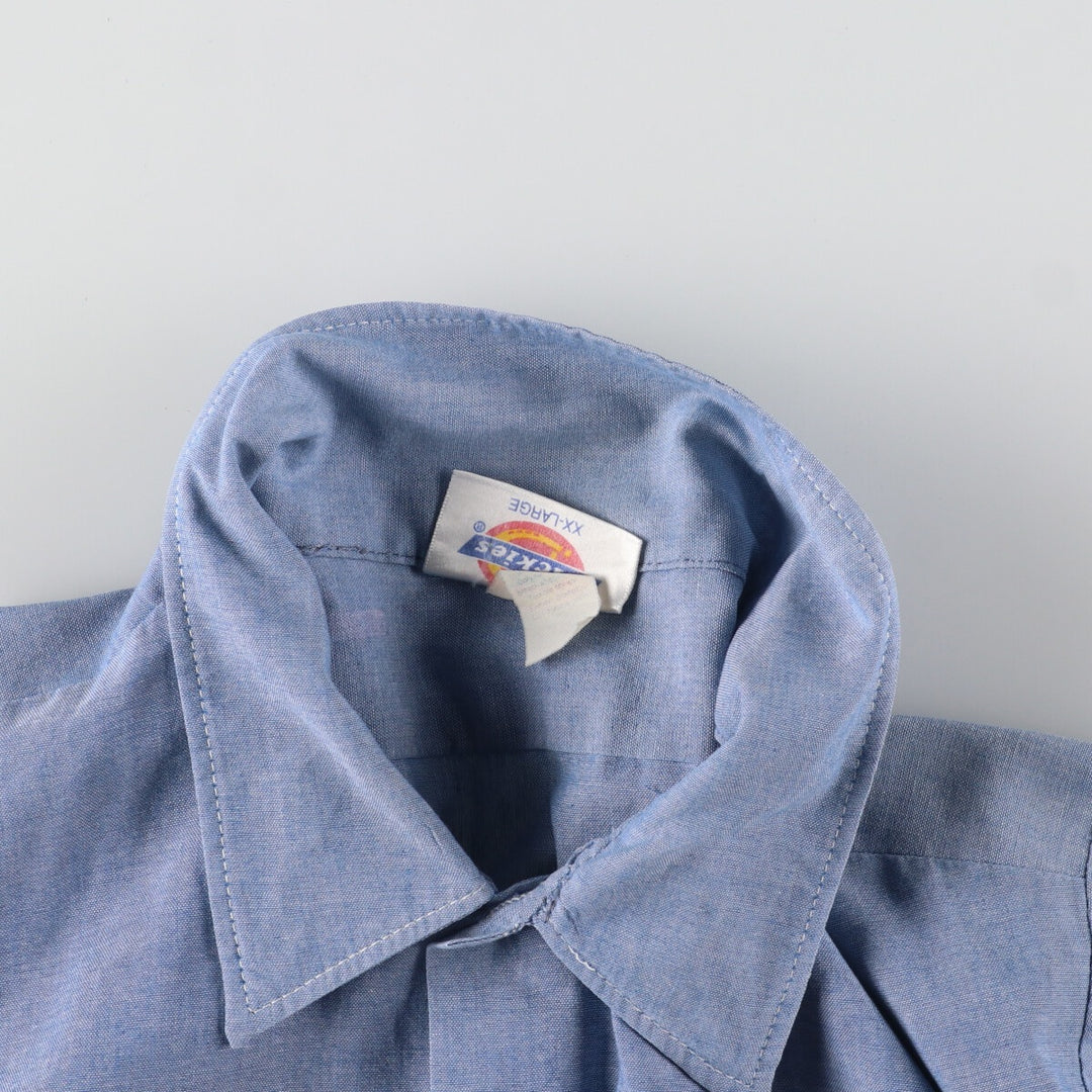 90'S Dickies Chambray Short Sleeve Work Shirt Men's XXL Vintage cotton Blue type light blue Vintage Second Hand