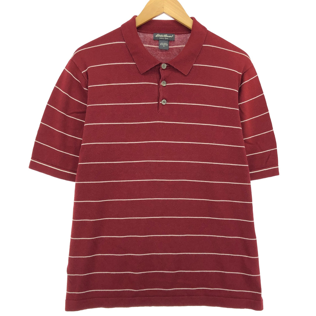Eddie Bauer Short Sleeve Striped Polo Shirt Made in Australia Men's XL cotton wine-red Vintage Second Hand