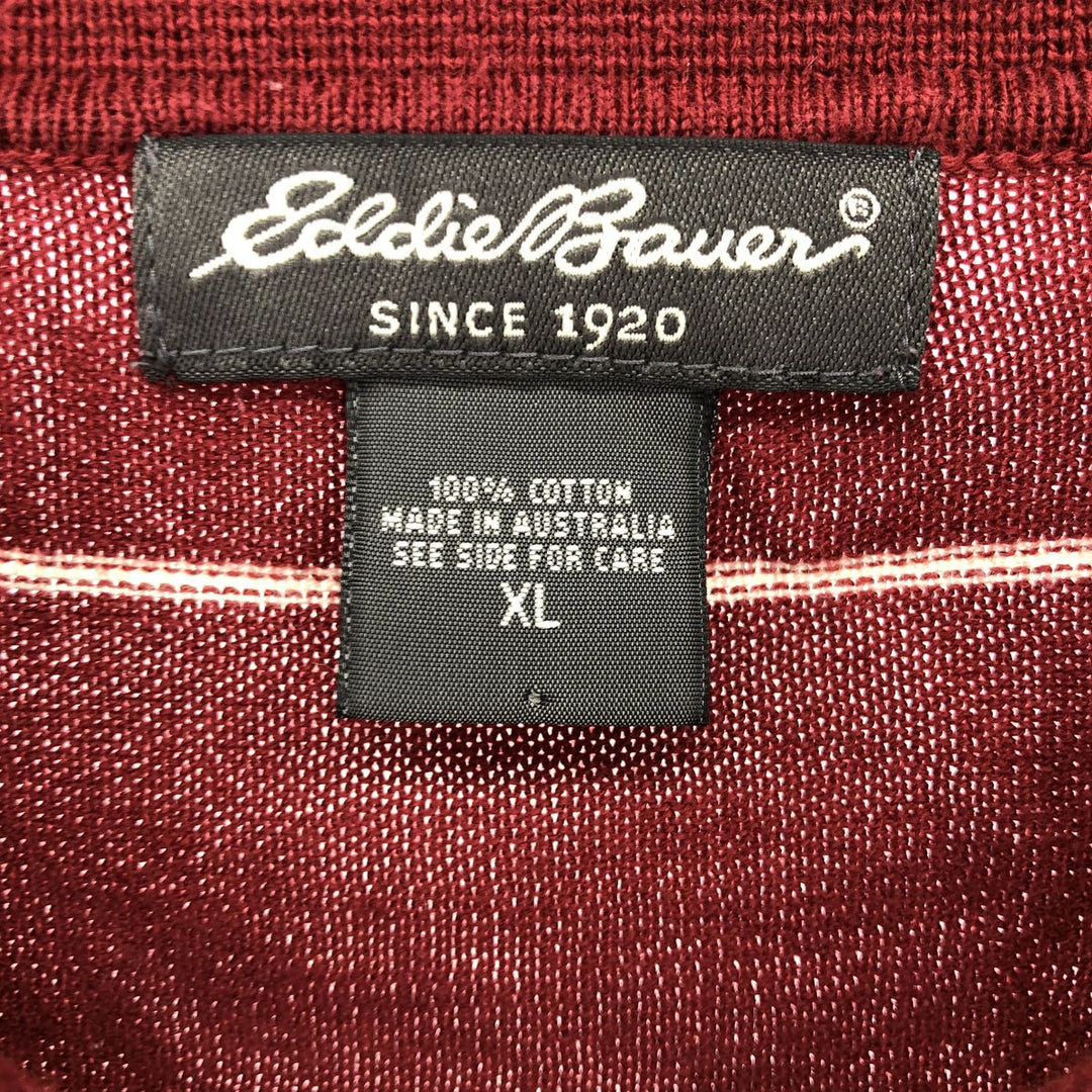 Eddie Bauer Short Sleeve Striped Polo Shirt Made in Australia Men's XL cotton wine-red Vintage Second Hand