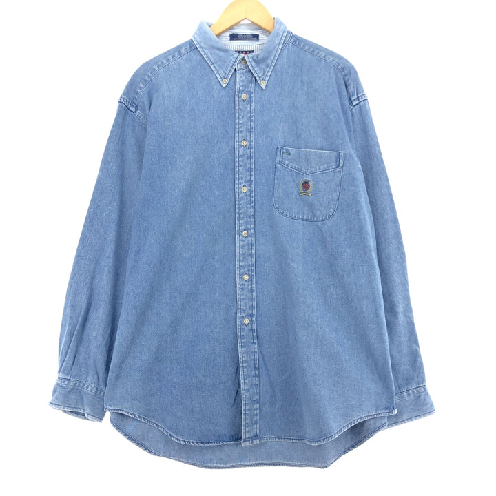 90'S ~ Tommy Hilfiger Long Sleeve Button Down Denim Shirt Men's XL Vintage / eaa453023