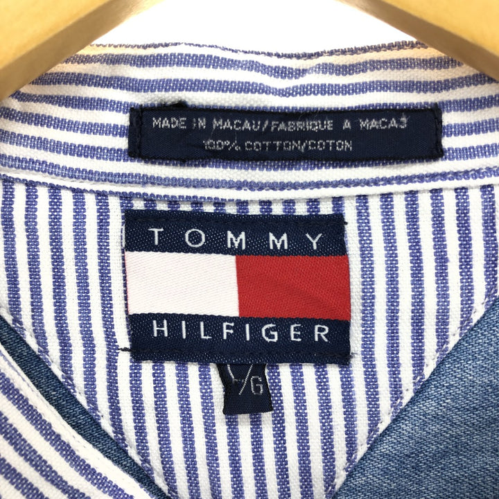 90s~ Tommy Hilfiger Stand Collar Denim Shirt Men's XL Vintage /eaa453027