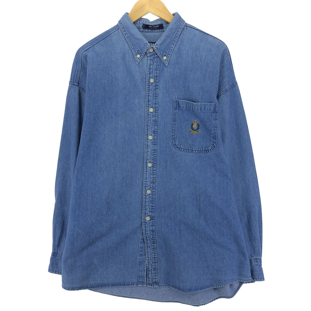 90'S Ralph Lauren CHAPS Long Sleeve Button Down Denim Shirt Men's XL Vintage /eaa453043
