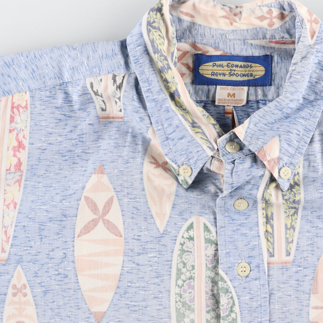 Reyn Spooner Phil Edwards All-over Print Pullover Button-Down Hawaiian Aloha Shirt Men's M cotton blue type Vintage Second Hand