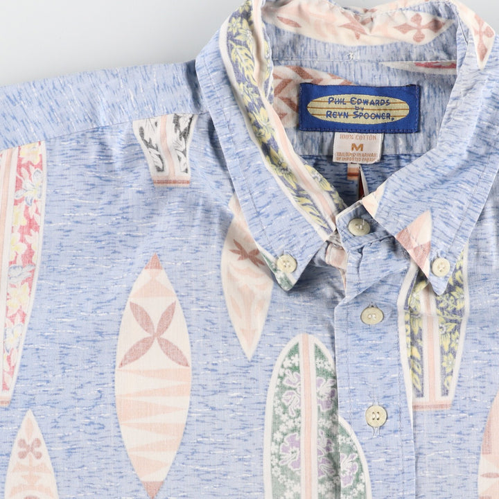 Reyn Spooner Phil Edwards All-over Print Pullover Button-Down Hawaiian Aloha Shirt Men's M cotton blue type Vintage Second Hand