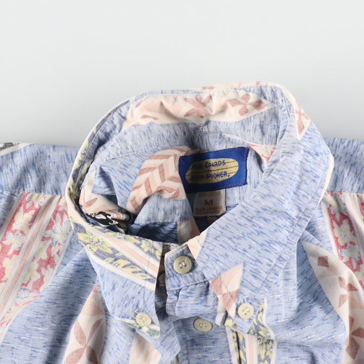 Reyn Spooner Phil Edwards All-over Print Pullover Button-Down Hawaiian Aloha Shirt Men's M cotton blue type Vintage Second Hand