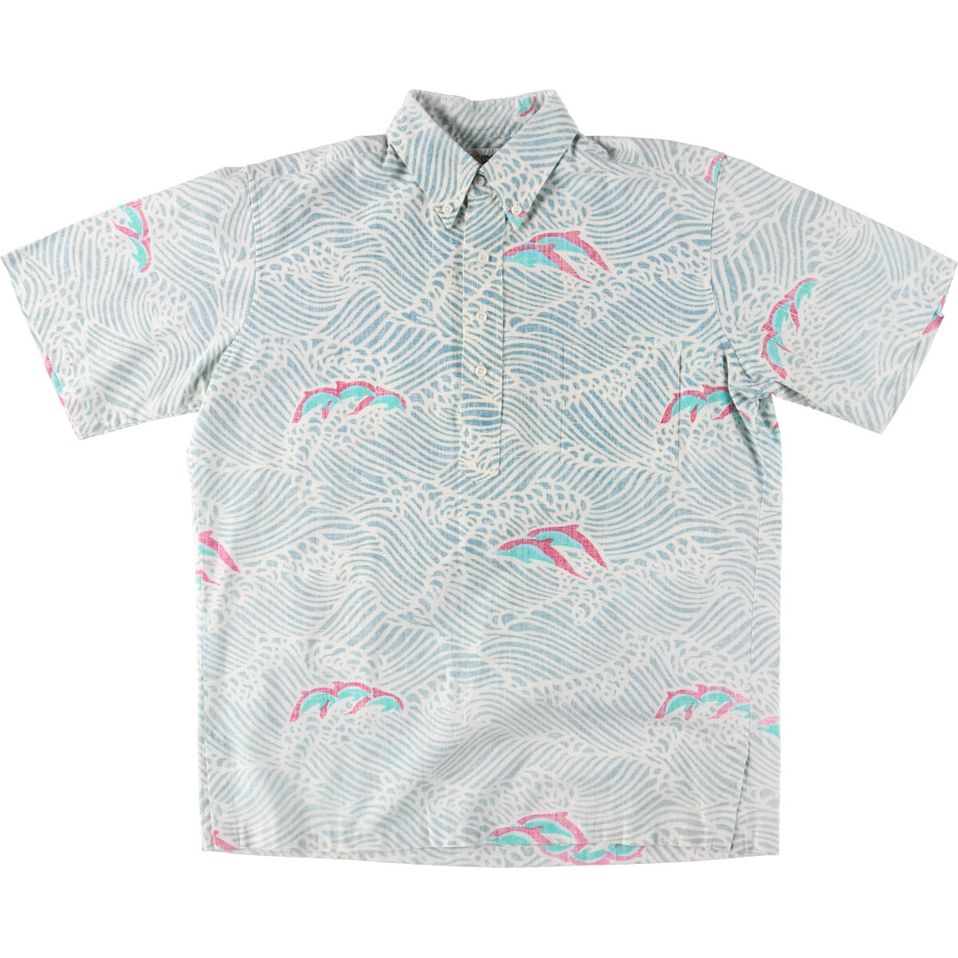 80'S Reyn Spooner Gold Tag Nude Tag All-Over Dolphin Pattern Pullover Button-Down Hawaiian Aloha Shirt Men's M /eaa453318