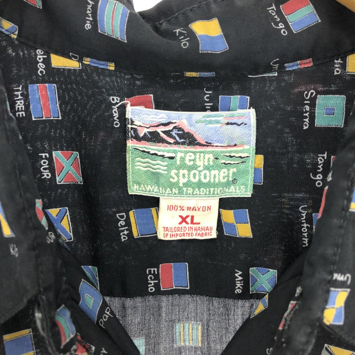 80s-90'S Reyn Spooner Diamond Head Tag Flag Pattern Rayon Aloha Shirt Made in Hawaii Men's XL Vintage /eaa453402