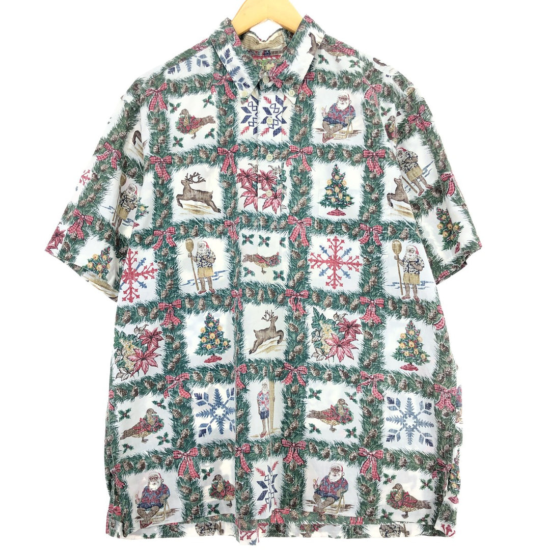 Reyn Spooner MELE KALIKIMAKA All-over Print Pullover Button-Down Hawaiian Aloha Shirt Made in Hawaii Men's XL /eaa453416