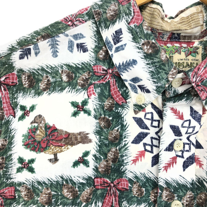 Reyn Spooner MELE KALIKIMAKA All-over Print Pullover Button-Down Hawaiian Aloha Shirt Made in Hawaii Men's XL /eaa453416