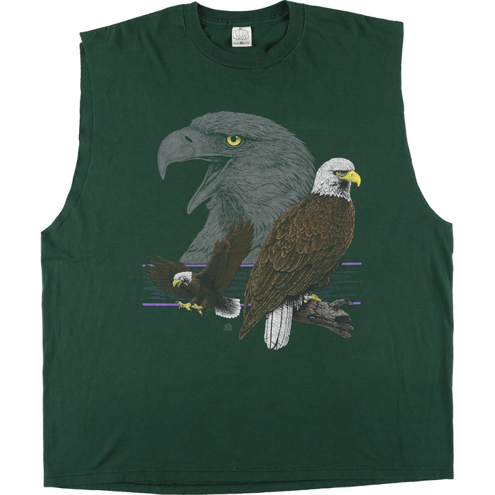 90'S LSJ SPORTSWEAR Eagle Pattern Cut-off Animal T-shirt Made in USA Men's XXL Vintage /eaa453570