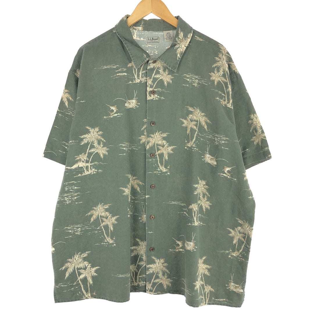 Big size LLBean all-over palm tree pattern linen x cotton Hawaiian aloha shirt for men, XXXL /eaa453745