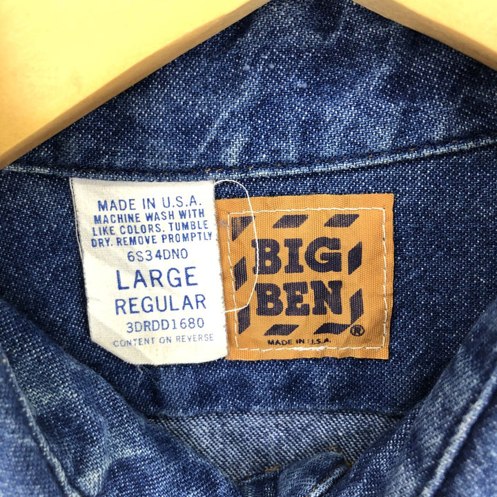 80'S Big Ben BIGBEN Long Sleeve Denim Western Shirt Made in USA Men's L Vintage /eaa453850