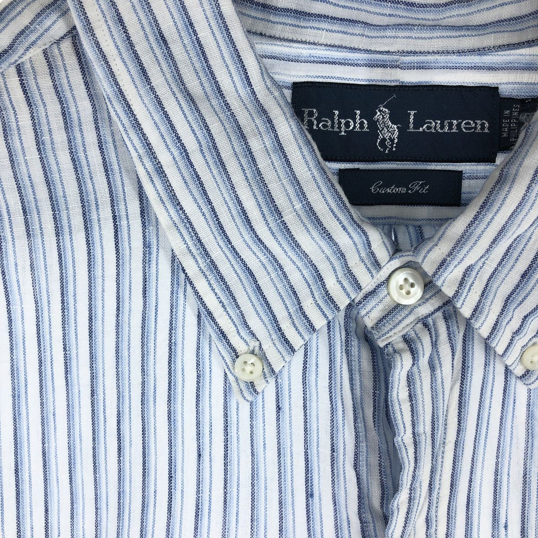 Ralph Lauren CUSTOM FIT Stripe Pattern Long Sleeve Linen Button Down Shirt Men's XXL /eaa454026