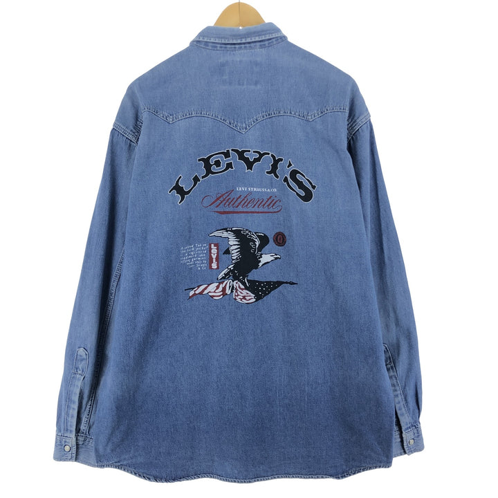 90'S Levi's Back Print Long Sleeve Denim Western Shirt Men's XL /eaa454041