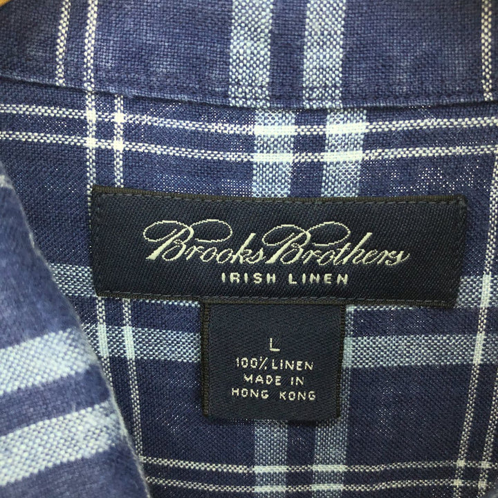 Brooks Brothers Tartan Check Long Sleeve Linen Button Down Shirt Men's L /eaa454207