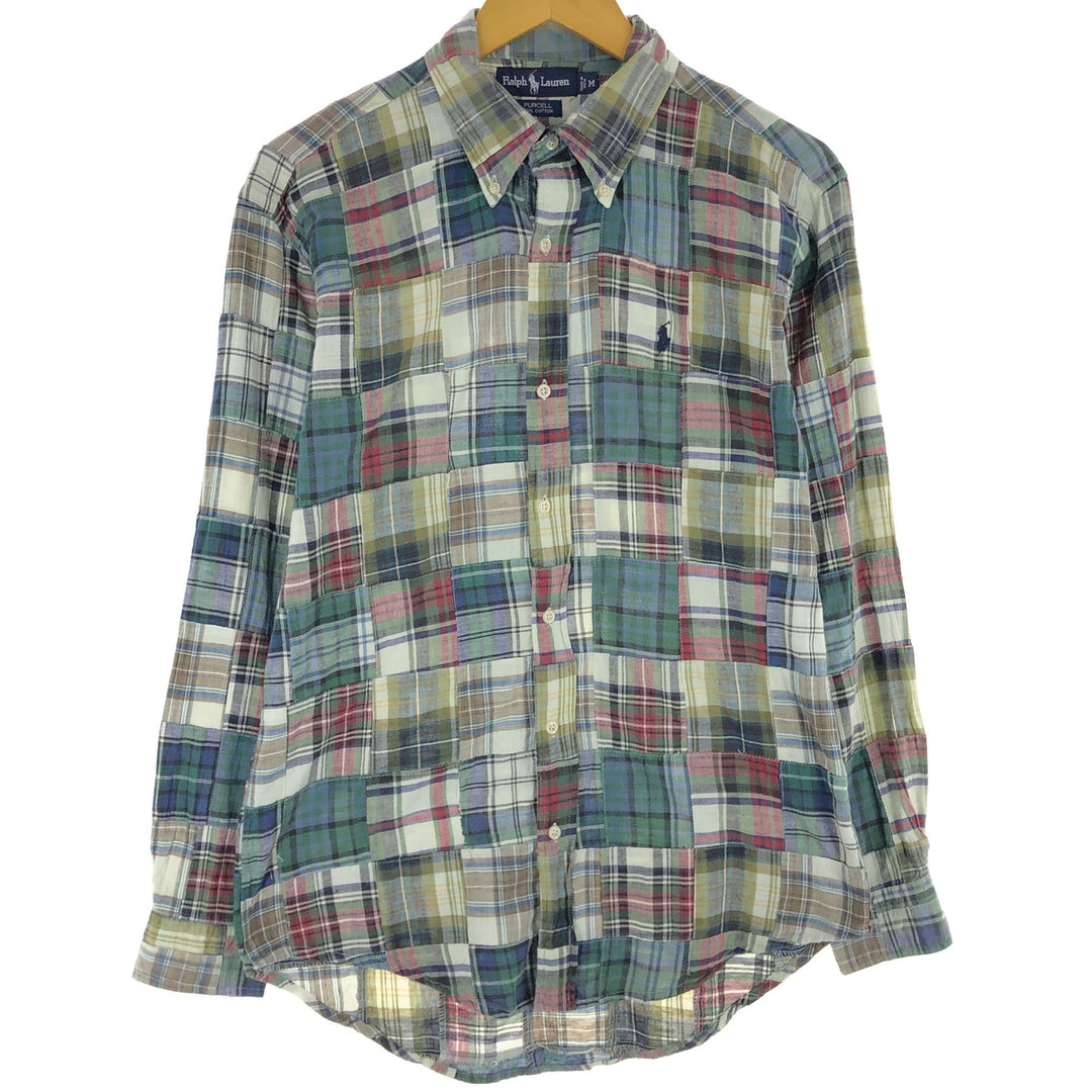 Ralph Lauren PURCELL patchwork long sleeve button down check shirt men's L /eaa454291