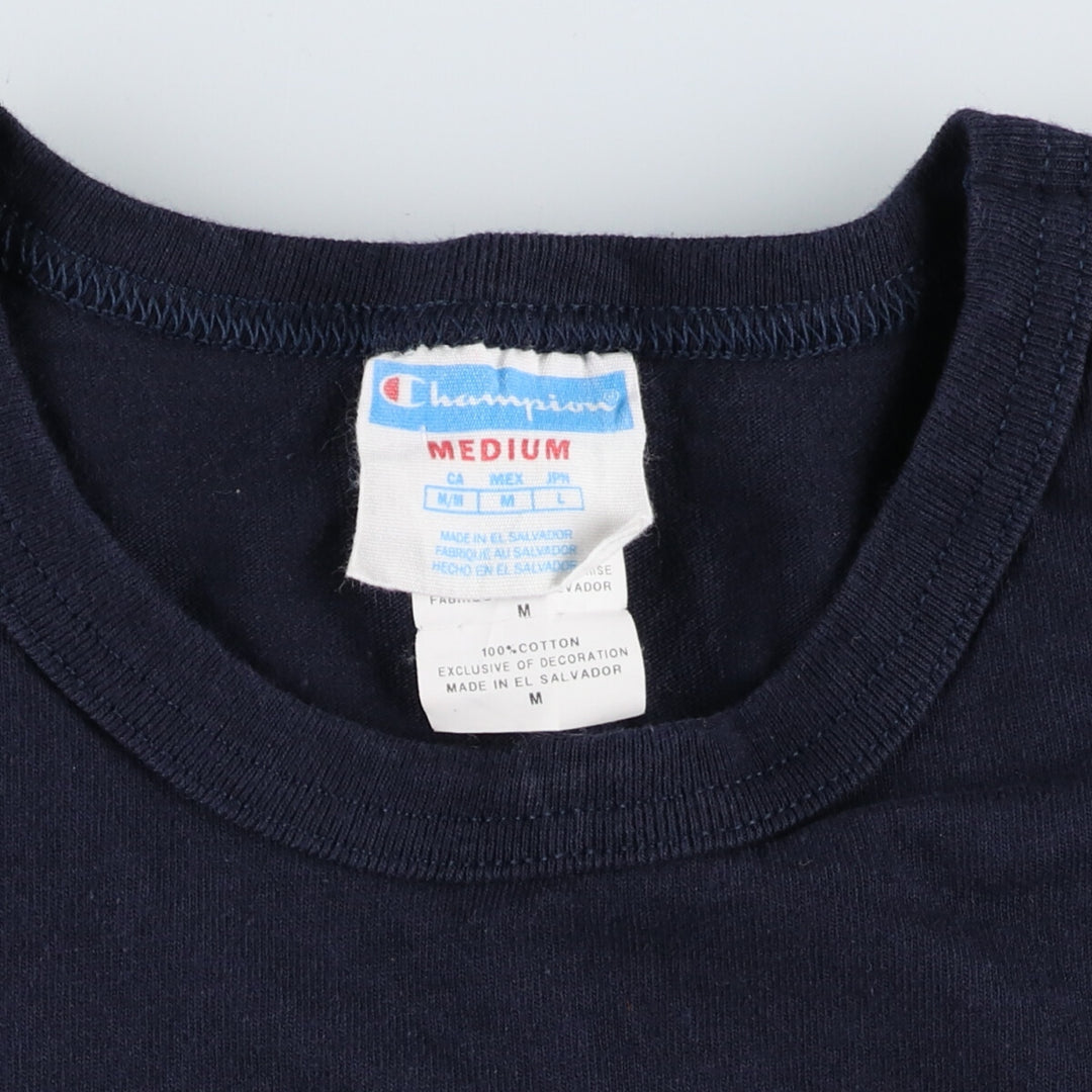 Champion Replica Bar Tag One Point Logo T-Shirt Men's M Size cotton navy blue type Vintage Second Hand