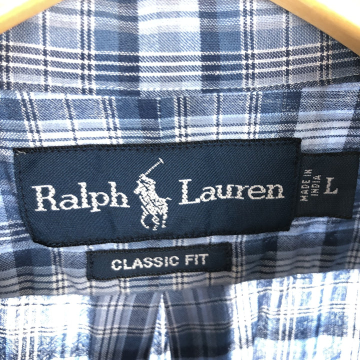 Ralph Lauren Classic Fit short sleeve button down check shirt for men, size L /eaa454624