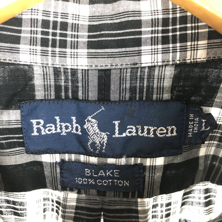 Ralph Lauren BLAKE Tartan Check Short Sleeve Button Down Check Shirt Men's L /eaa454625