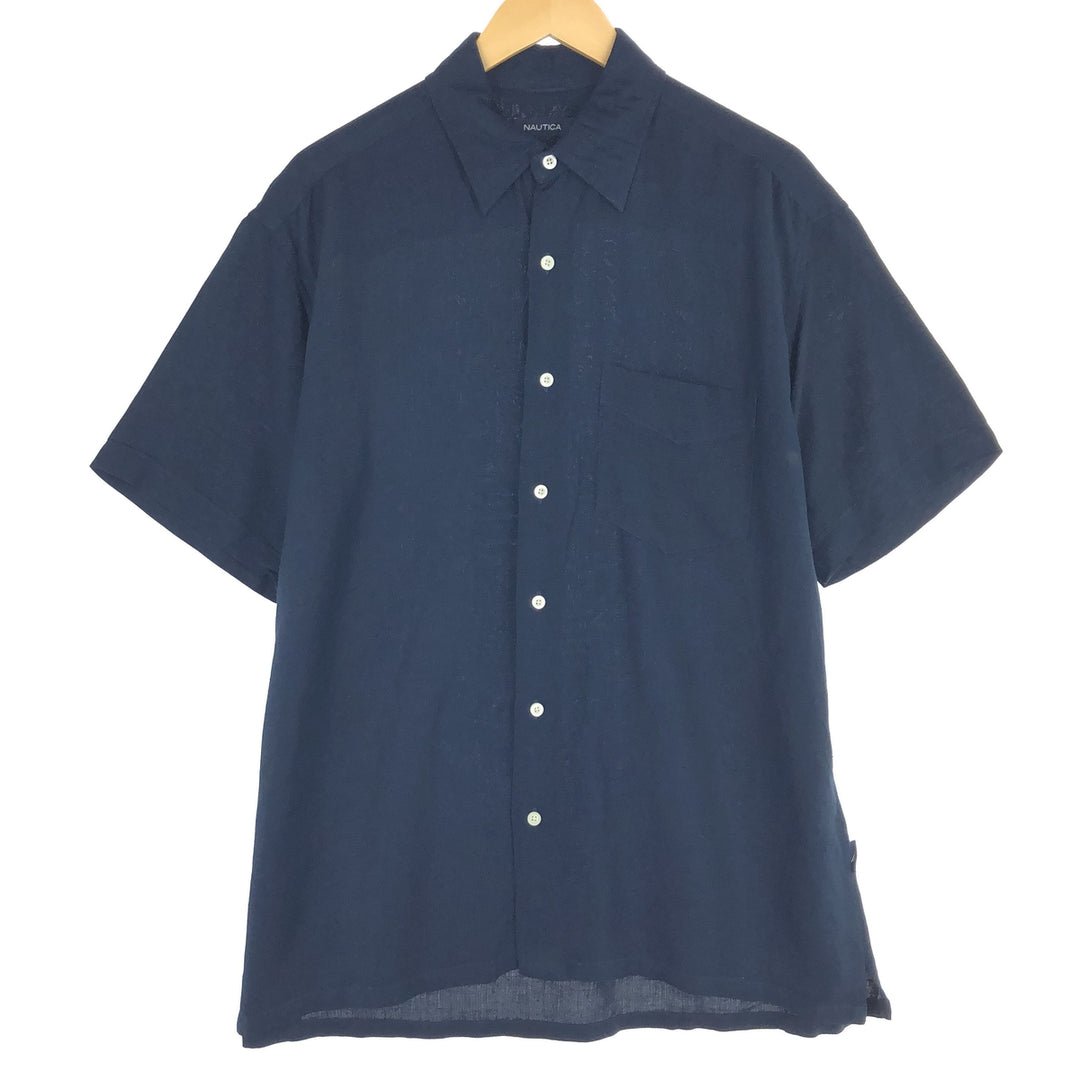 NAUTICA Short Sleeve Rayon x Linen Shirt Men's L /eaa454680