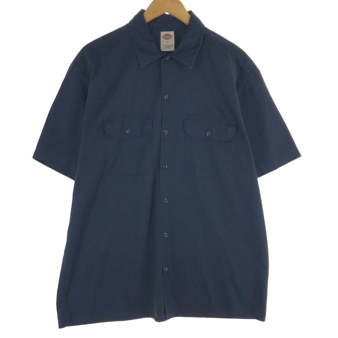 Dickies Short Sleeve Work Shirt, Men's L polyester navy blue type Vintage Second Hand