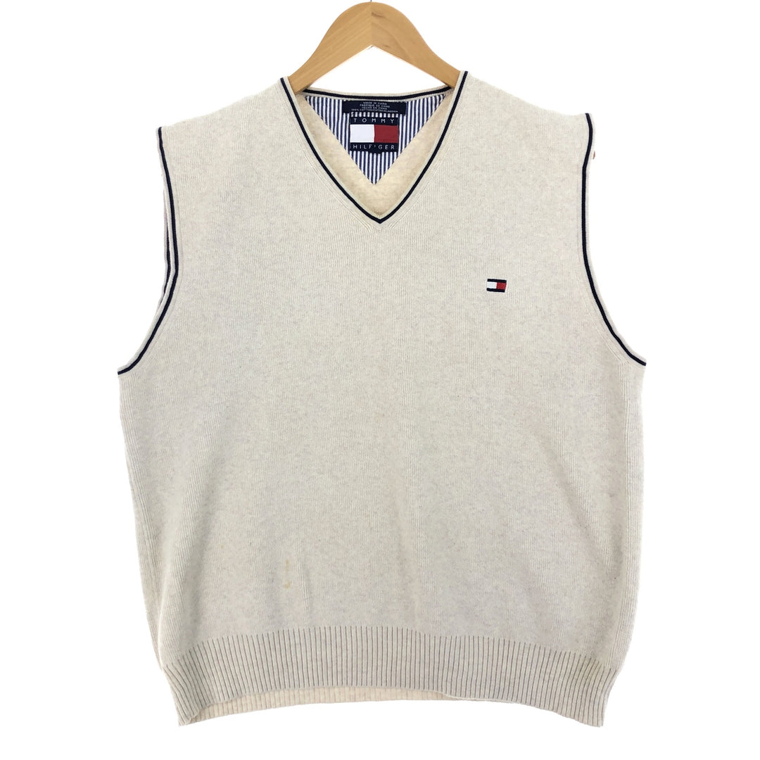 00'S Tommy Hilfiger V-neck cotton knit vest XL cotton ivory Vintage Second Hand