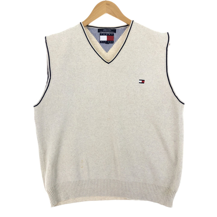 00'S Tommy Hilfiger V-neck cotton knit vest XL cotton ivory Vintage Second Hand