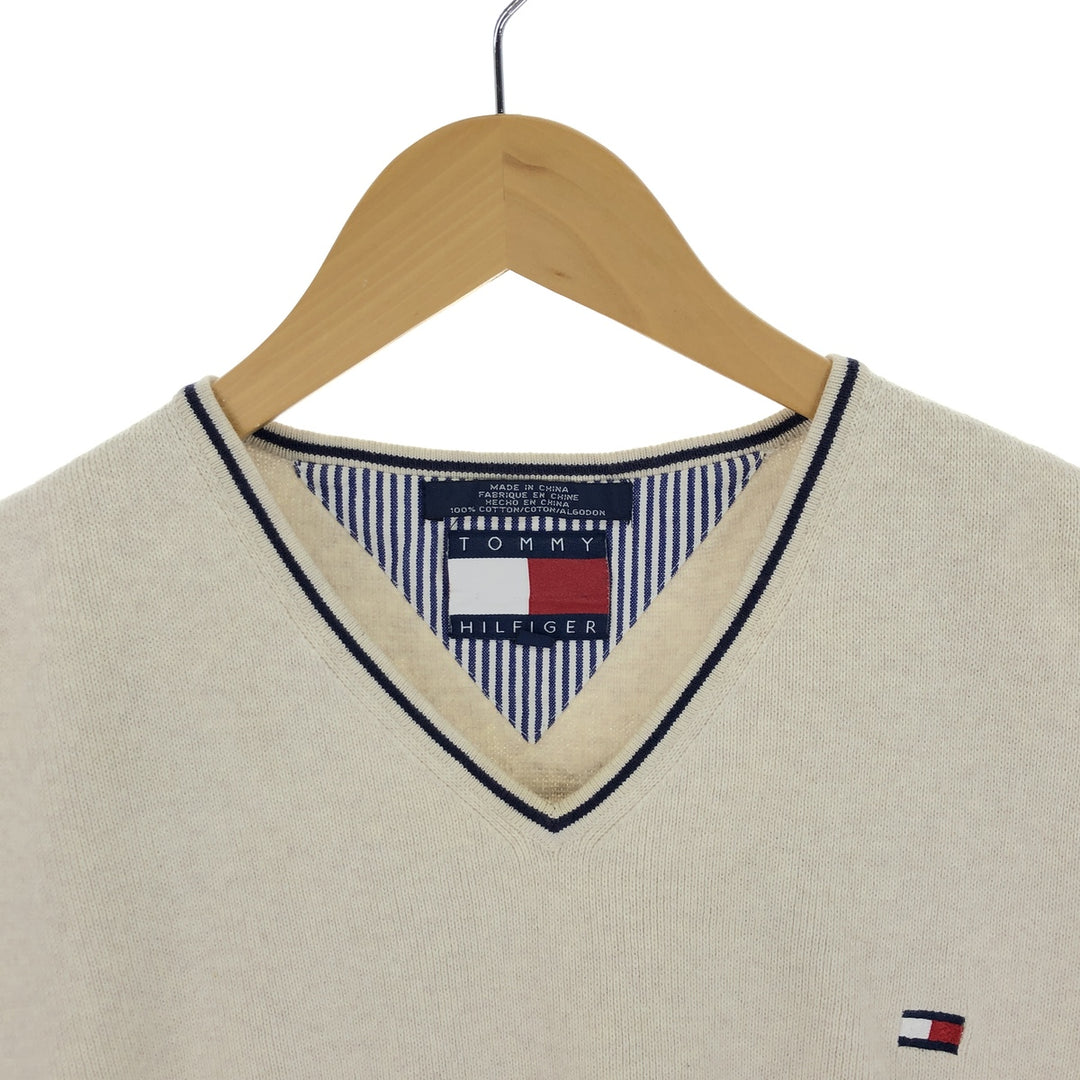 00'S Tommy Hilfiger V-neck cotton knit vest XL cotton ivory Vintage Second Hand