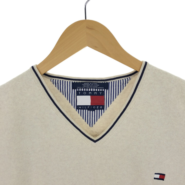 00'S Tommy Hilfiger V-neck cotton knit vest XL cotton ivory Vintage Second Hand
