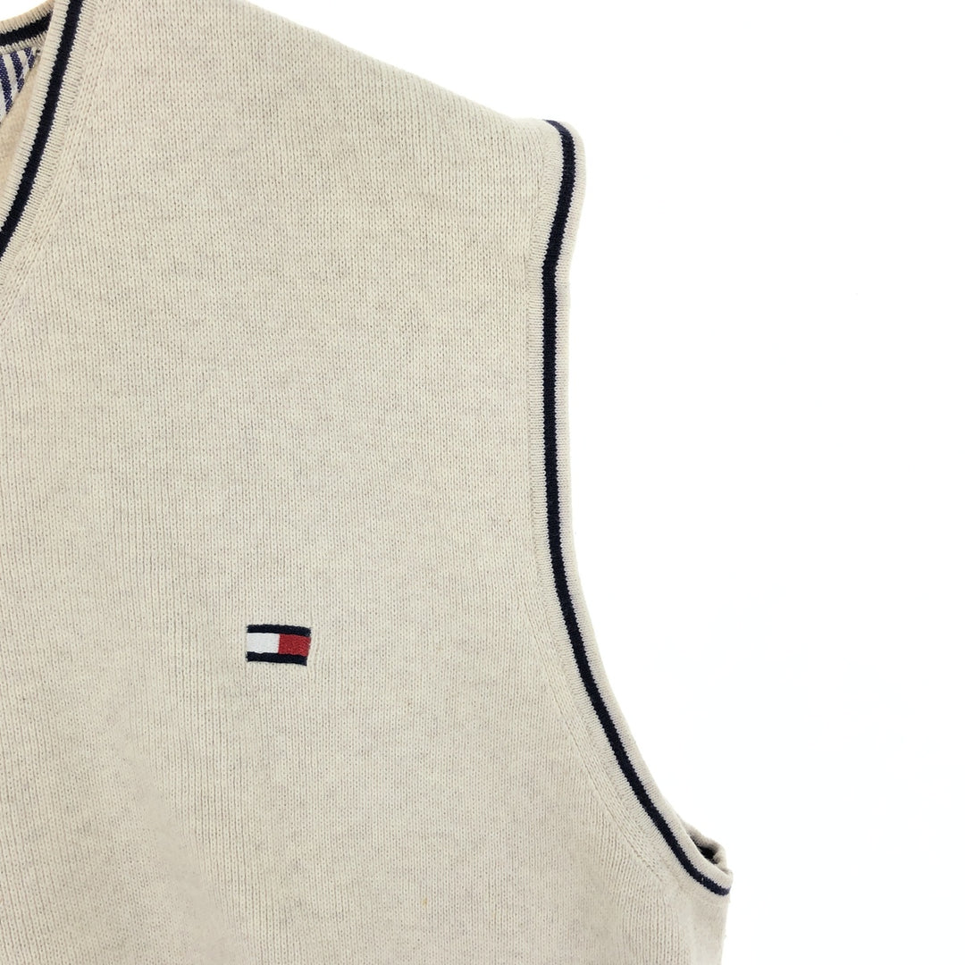00'S Tommy Hilfiger V-neck cotton knit vest XL cotton ivory Vintage Second Hand