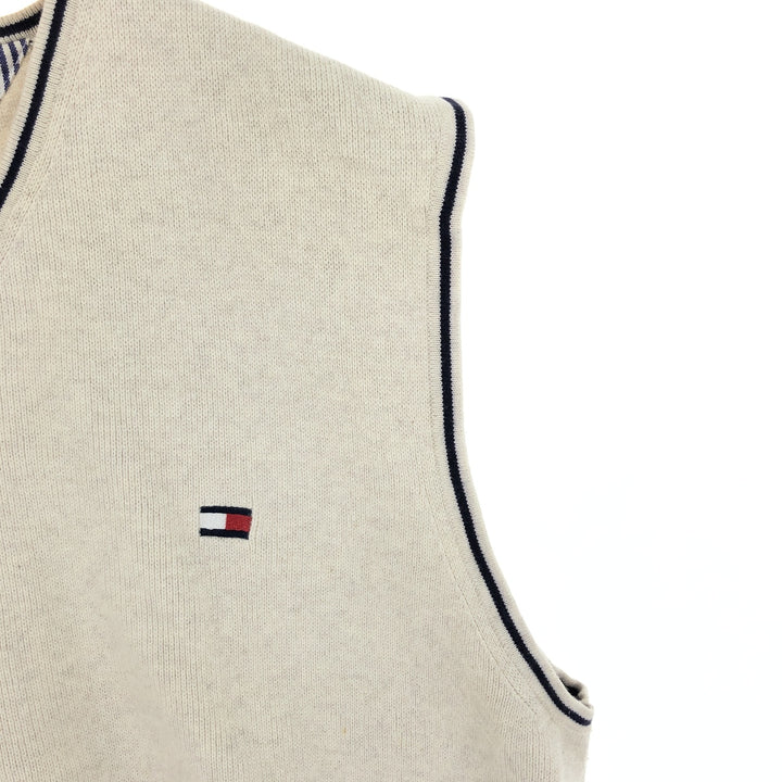 00'S Tommy Hilfiger V-neck cotton knit vest XL cotton ivory Vintage Second Hand