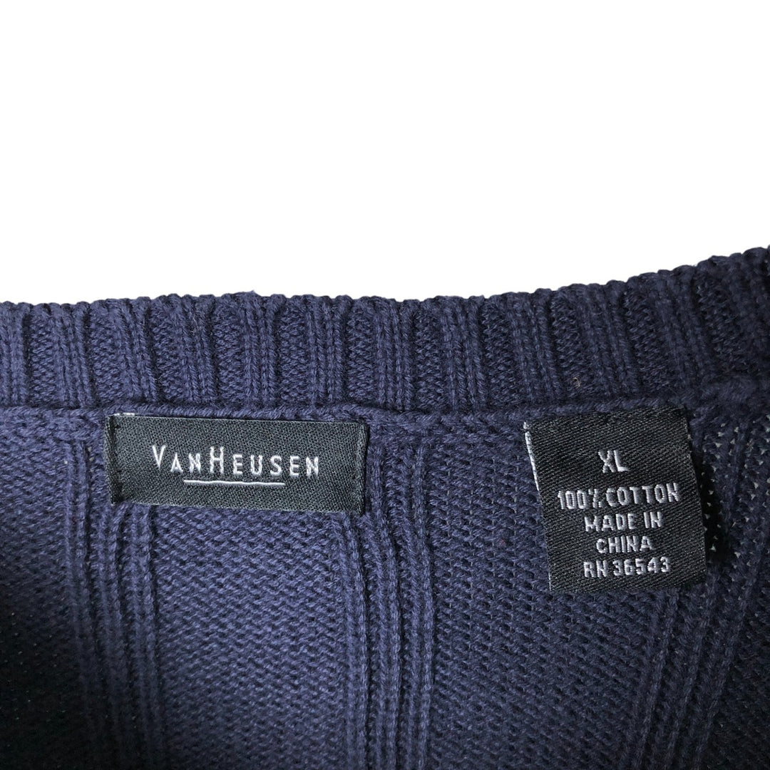 Van Heusen cotton knit sweater, men's size XL cotton navy blue type Vintage Second Hand