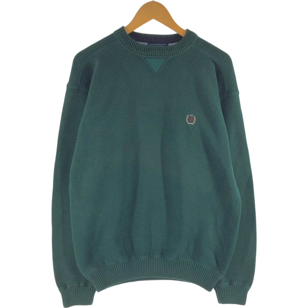 Tommy Hilfiger Cotton Knit Sweater, Men's Size L cotton Green type dark green Vintage Second Hand