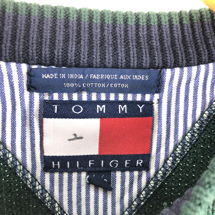 Tommy Hilfiger Cotton Knit Sweater, Men's Size L cotton Green type dark green Vintage Second Hand