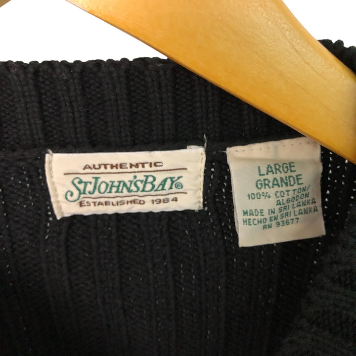 ST.JOHN'S BAY Cotton knit sweater, size L for men cotton black type Vintage Second Hand