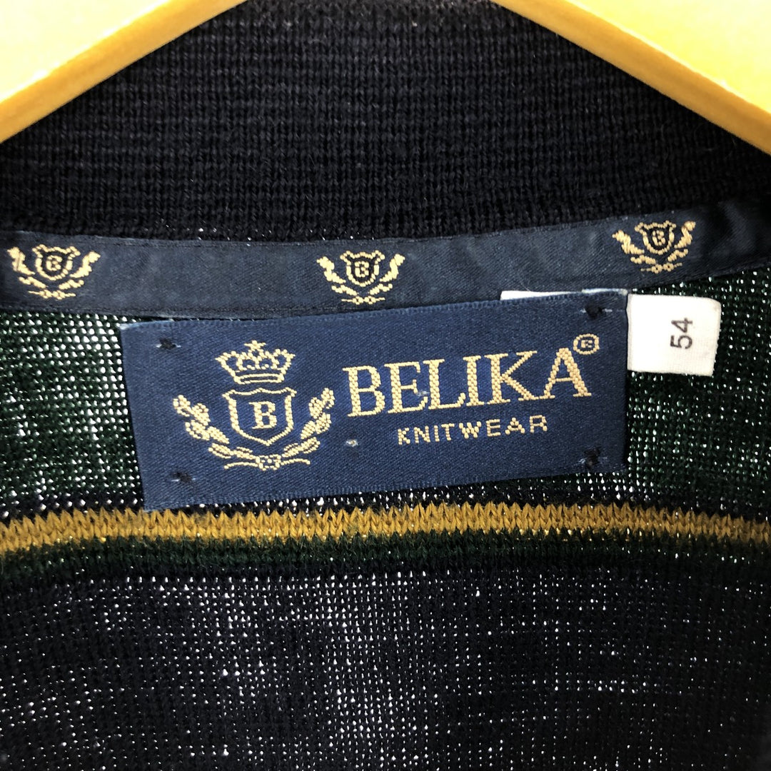 BELIKA Border Pattern Polo Knit Sweater Men's XL Size /eaa455915