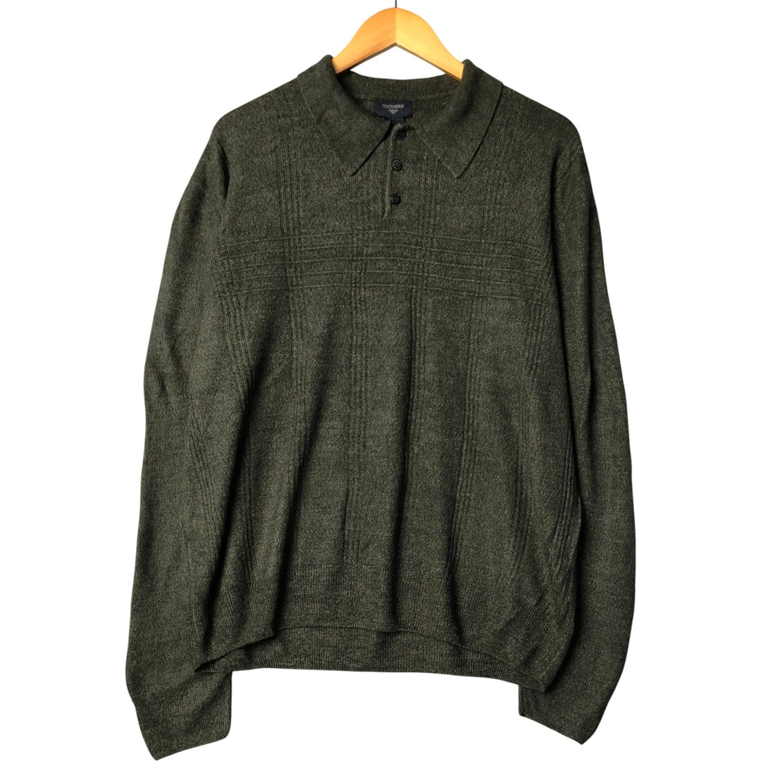 Dockers Polo Knit Sweater, Men's XL Size acrylic dark green Vintage Second Hand