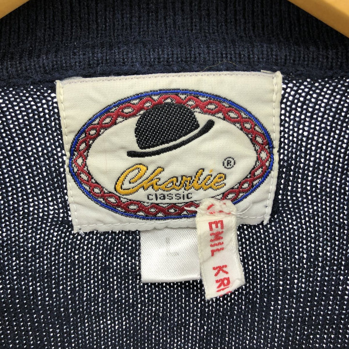 Charlie Argyle Pattern Polo Knit Sweater, Men's Size L unclear navy blue type Vintage Second Hand