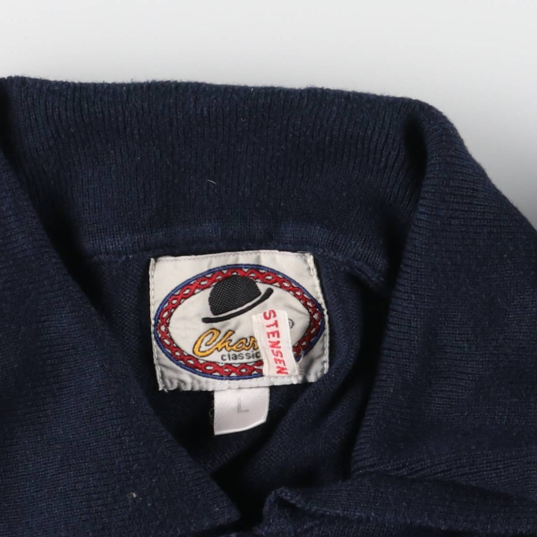 Charlie Argyle Pattern Polo Knit Sweater, Men's Size L unclear navy blue type Vintage Second Hand