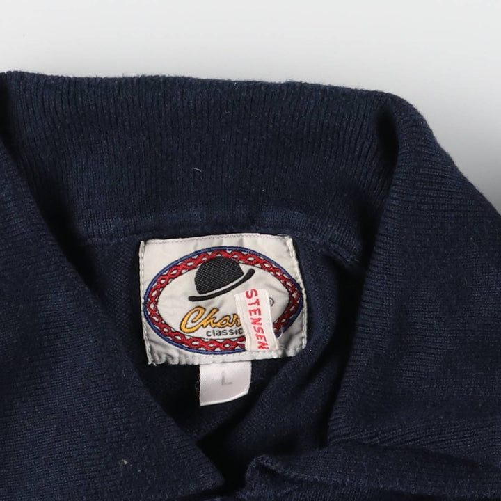 Charlie Argyle Pattern Polo Knit Sweater, Men's Size L unclear navy blue type Vintage Second Hand